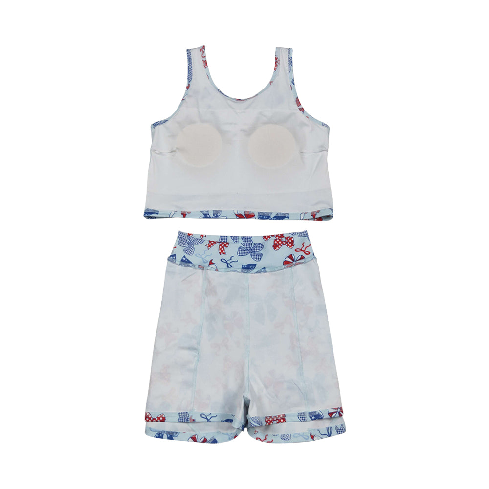 athletic 4th of july bule bow girls skort set GSD3874