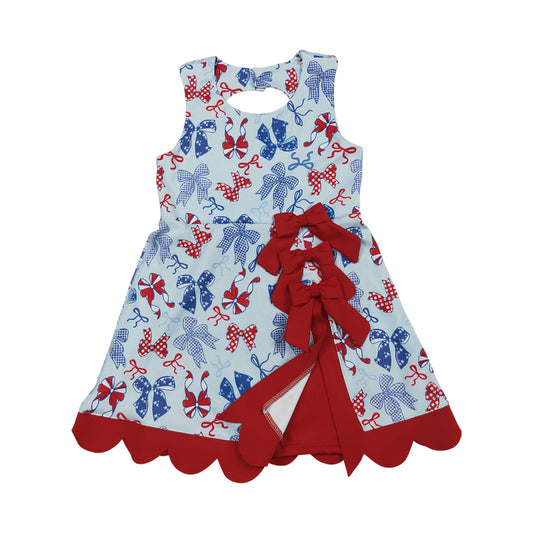 Athletic 4th of july bow Sleeveless Girls Dress GSD3875