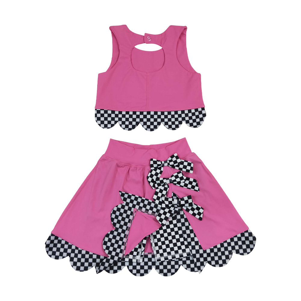 Athletic Purple Scalloped With Bow Skort Outfits GSD3926