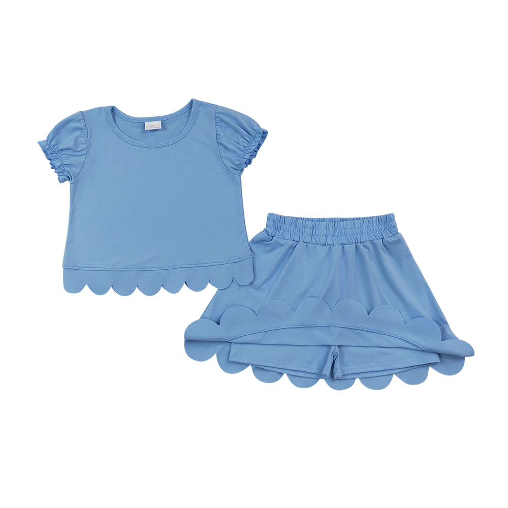 Light Blue scalloped edges Short Sleeve Girls Set GSD3933