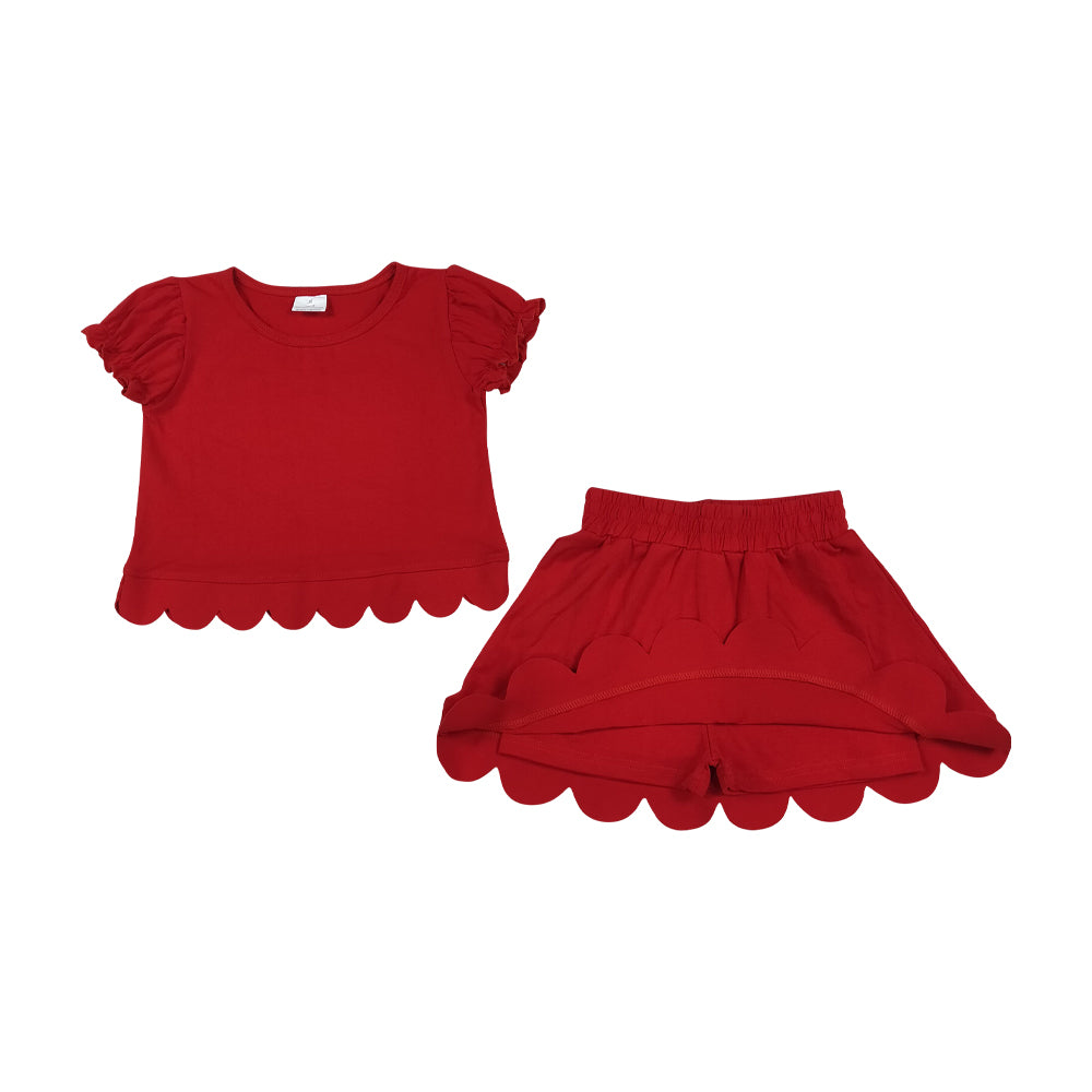 Red scalloped edges Short Sleeve Girls Set GSD3938