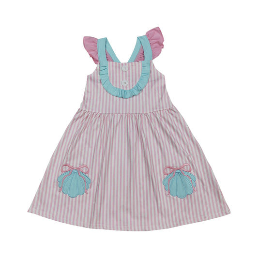 Pink Stripe embroidered seashell Girls Dress GSD3958