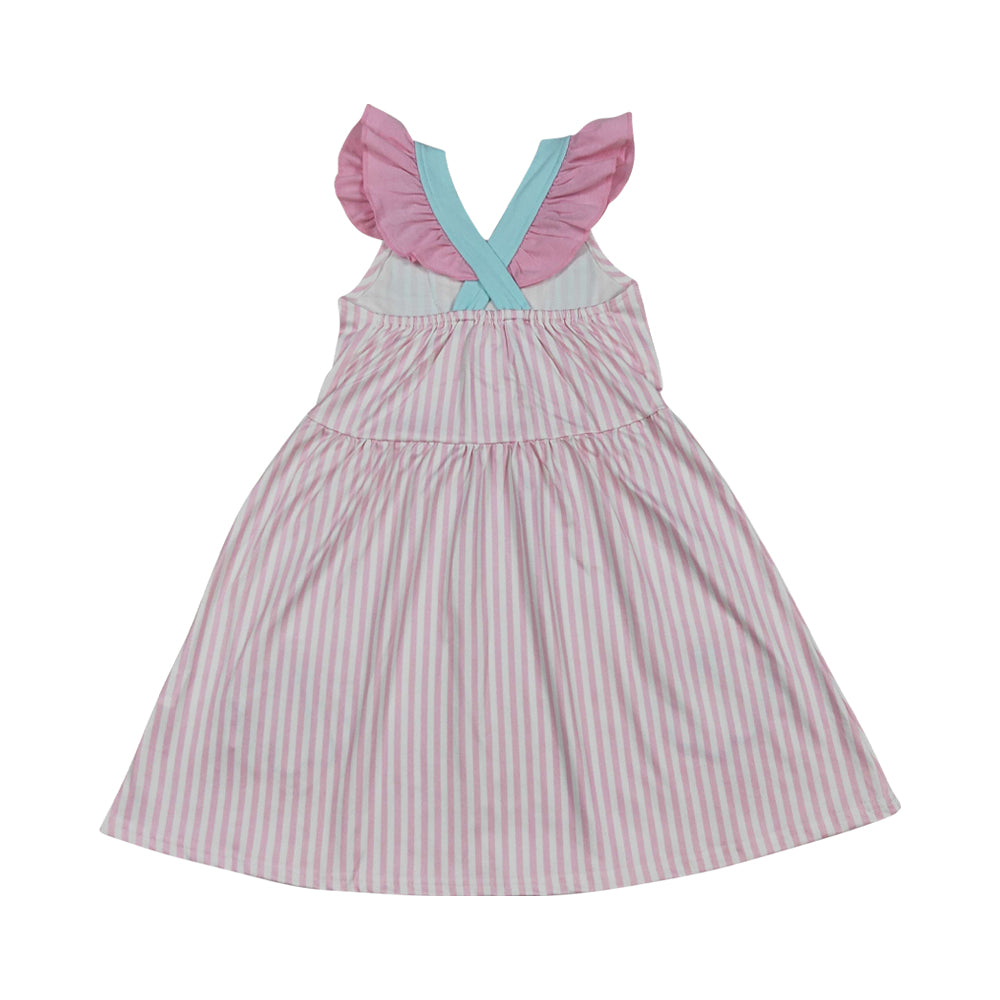 Pink Stripe embroidered seashell Girls Dress GSD3958