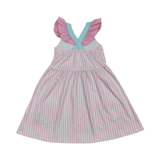 Pink Stripe embroidered seashell Girls Dress GSD3958