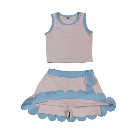 Athletic light Pink Scalloped With Bow Skort Outfits GSD4010