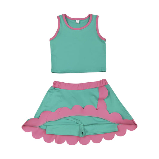Athletic Green Scalloped With Bow Skort Outfits GSD4012
