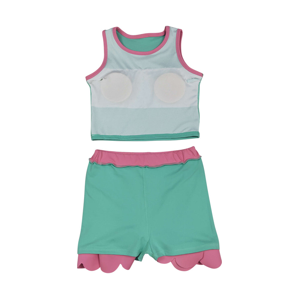 Athletic Green Scalloped With Bow Skort Outfits GSD4012
