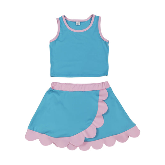 Athletic Blue Scalloped With Bow Skort Outfits GSD4013