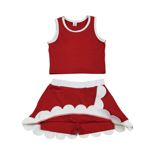 Athletic Red Scalloped With Bow Skort Outfits GSD4016