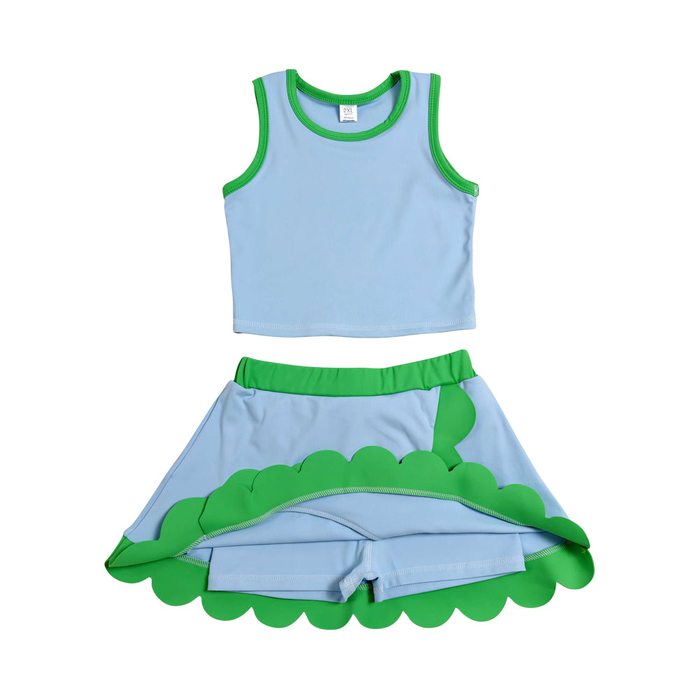 Athletic Green Scalloped With Bow Skort Outfits GSD4021