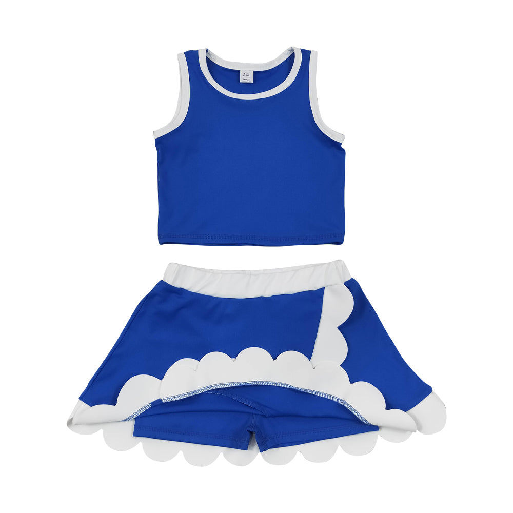 Athletic Blue Scalloped With Bow Skort OutfitsGSD4023