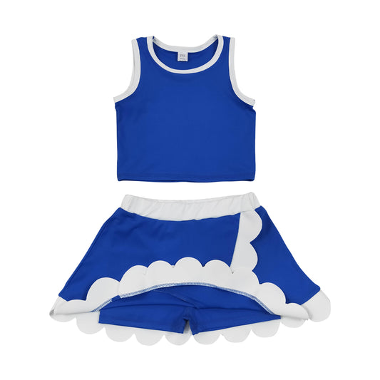 Athletic Blue Scalloped With Bow Skort OutfitsGSD4023