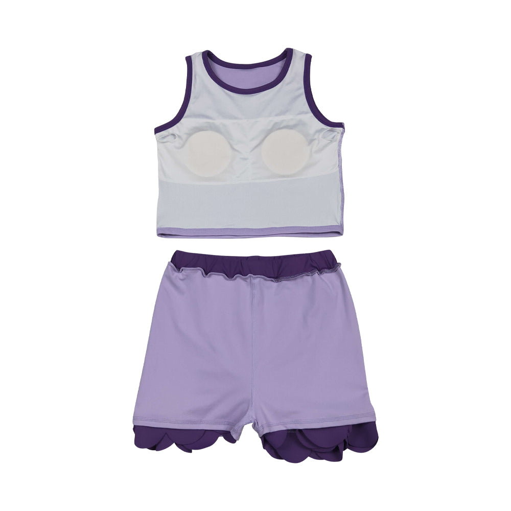 Athletic Purple Scalloped With Bow Skort Outfits GSD4026