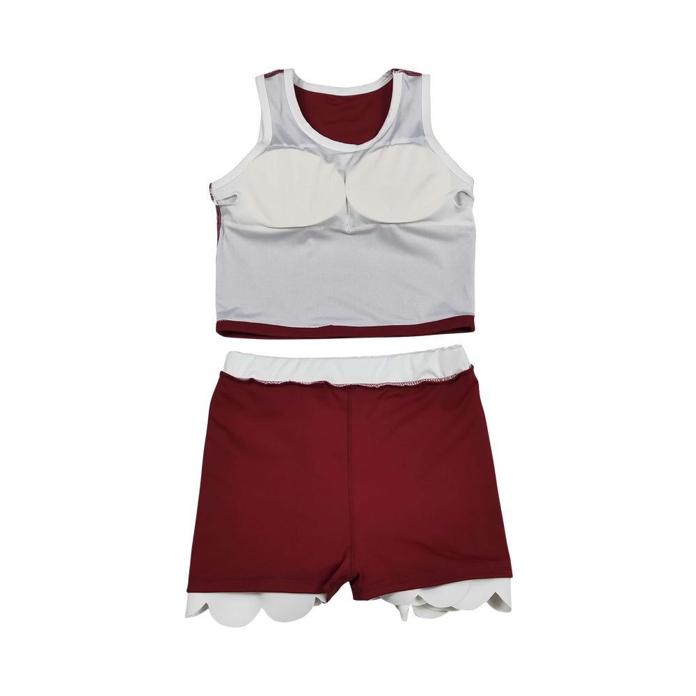 Athletic Dark Red Scalloped With Bow Skort Outfits GSD4027