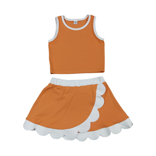 Athletic Orange Scalloped With Bow Skort Outfits