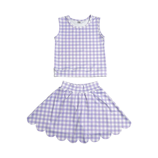 Athletic Purple Plaid Scalloped Skort Outfits GSD4067