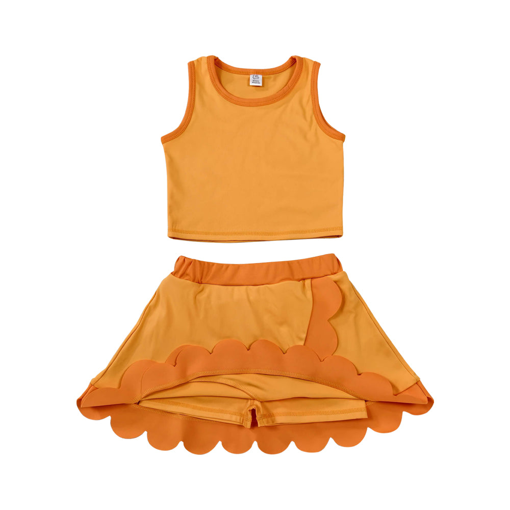 Athletic Orange Scalloped With Bow Skort Outfits GSD4081