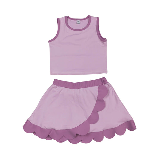 Athletic Pink Scalloped With Bow Skort Outfits GSD4085