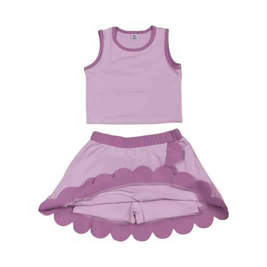 Athletic Pink Scalloped With Bow Skort Outfits GSD4085