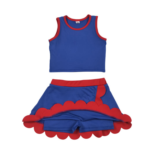 Athletic Blue Scalloped With Bow Skort Outfits GSD4096