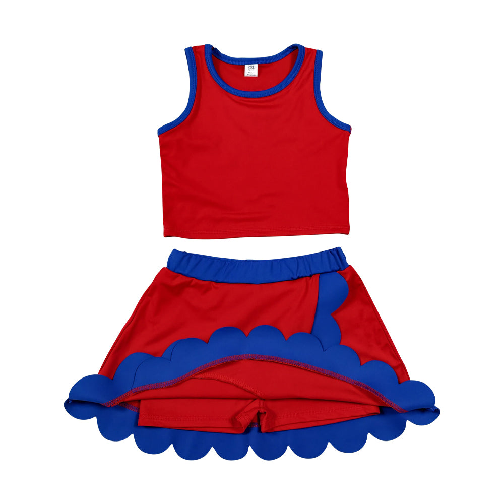 Athletic Red Blue Scalloped With Bow Skort Outfits GSD4097