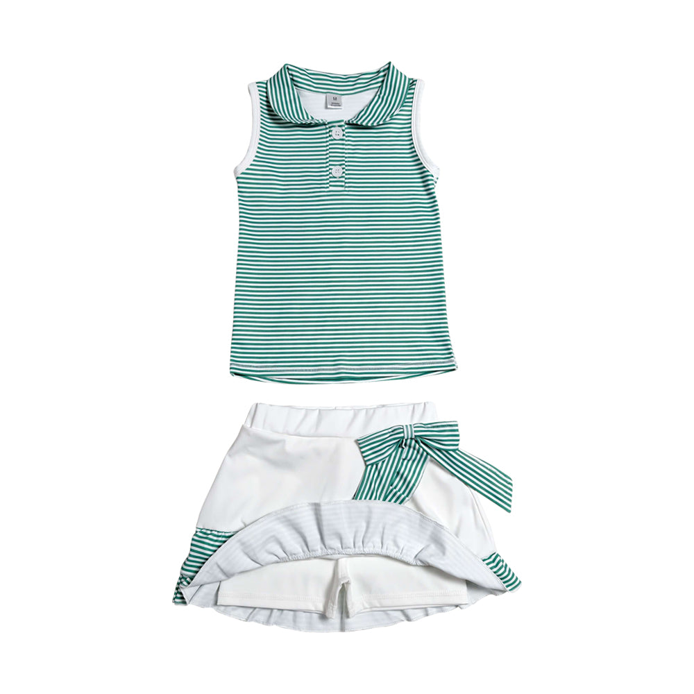 Athletic Green striped sleeveless Skort Outfits GSD4121