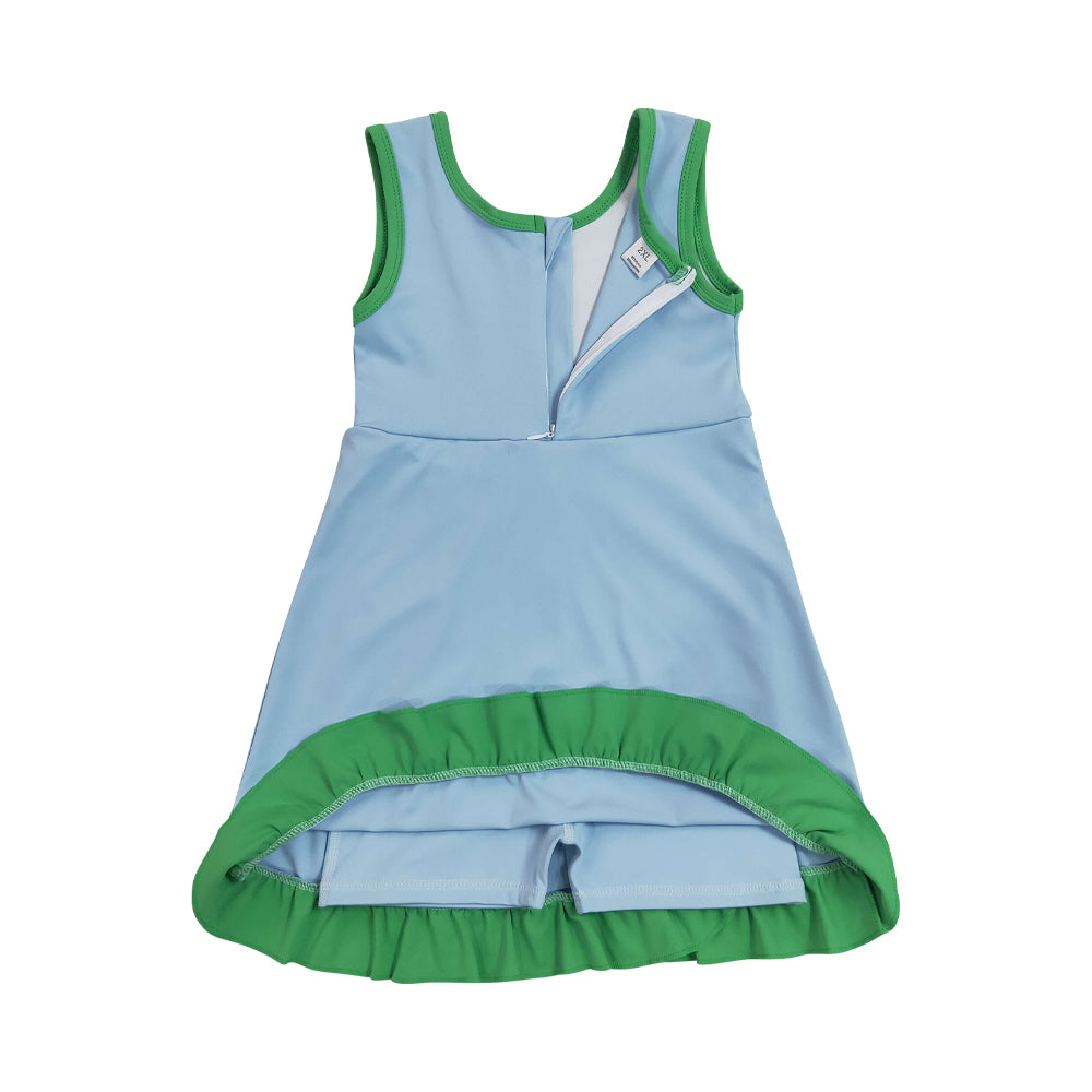 Athletic Blue Green Ruffle Girls Dress GSD4136