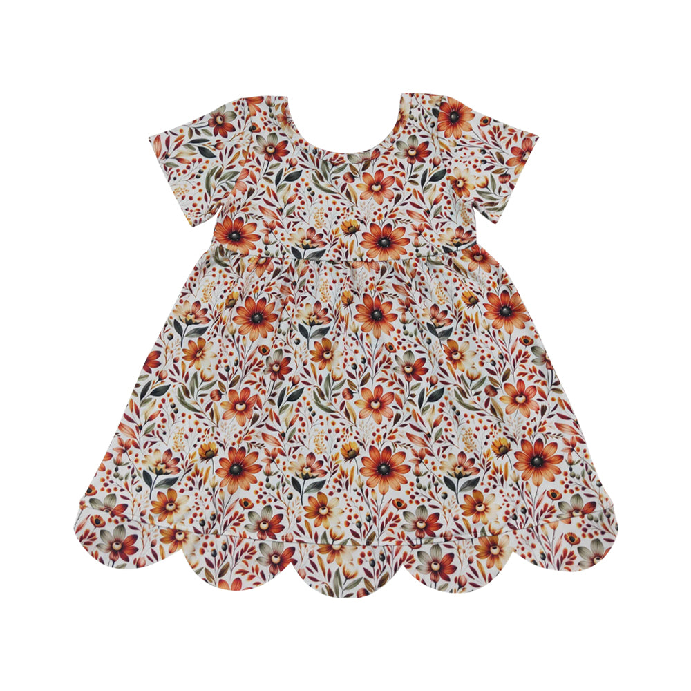 flowers Scalloped Girls Dress GSD4155