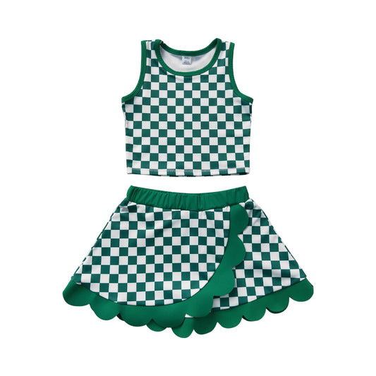 Athletic Green Plaid Scalloped Skort Outfits GSD4178