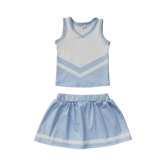 Athletic Light Blue Cheer Uniform Girls Cheerleading team sleeveless Skort Outfits GSD4188