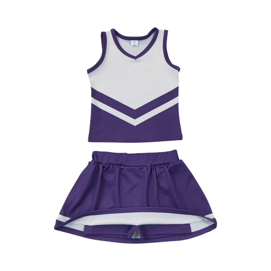 Athletic Purple Cheer Uniform Girls Cheerleading team sleeveless Skort OutfitsGSD4192