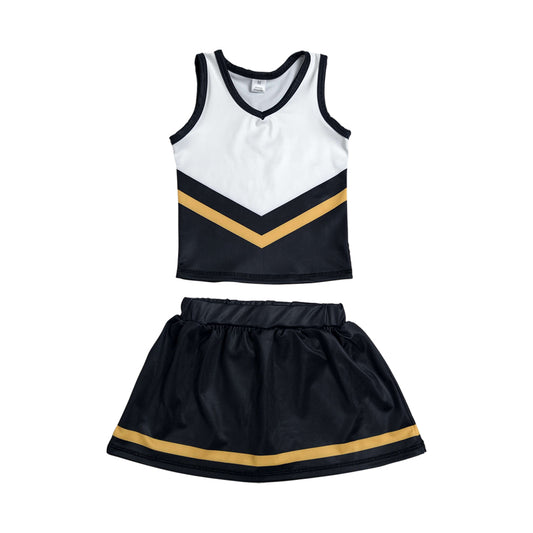 Athletic Black and gold Cheer Uniform Girls Cheerleading team sleeveless Skort Outfits GSD4201