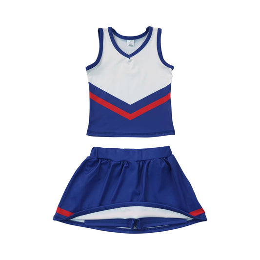 Athletic Blue Cheer Uniform Girls Cheerleading team sleeveless Skort Outfits GSD4202