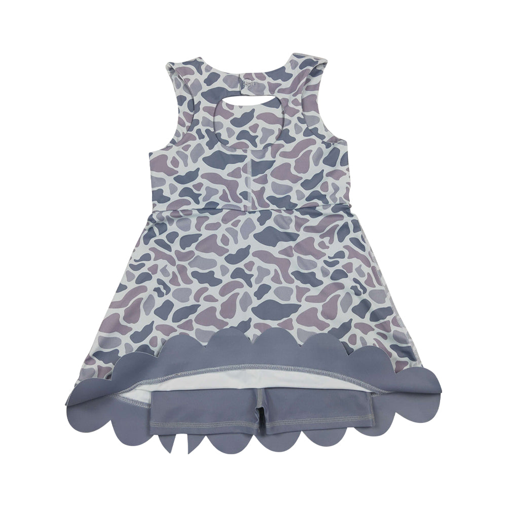 Athletic Gray Camo Scalloped With Bow Skort dress GSD4226