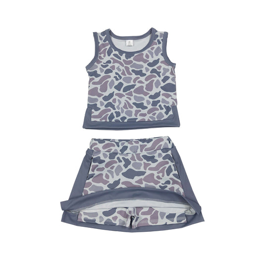 Athletic Grey Camo sleeveless Skort Outfits GSD4230