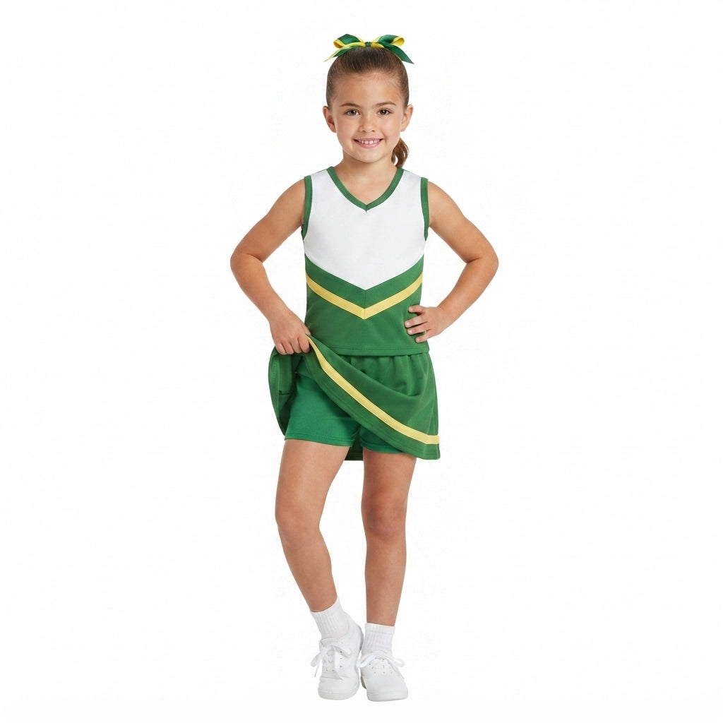GSD4238 Team Stripe Green Cheer Yoga Girls Skorts Set