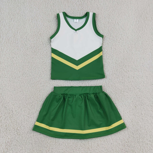 GSD4238 Team Stripe Green Cheer Yoga Girls Skorts Set