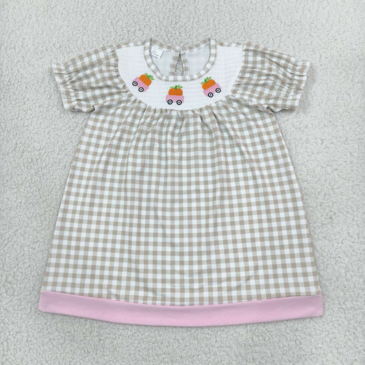 GSD4258 Smocked Fall Pumpkin Car Plaid Girl's Dress