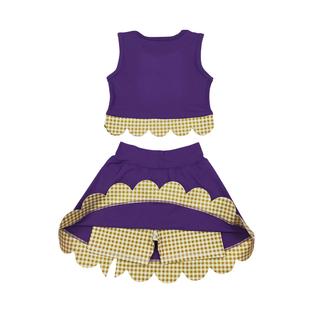 Athletic Purple Scalloped With Bow Skort Outfits GSD4267
