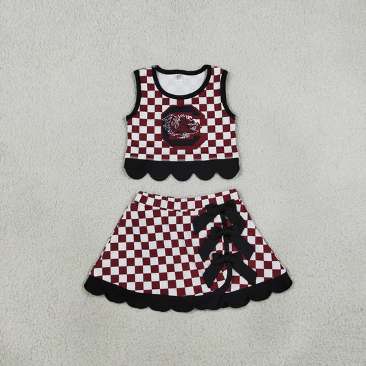 GSD4288 gameday Plaid Black Bows Scallop Edge Yoga Girls Skorts Set