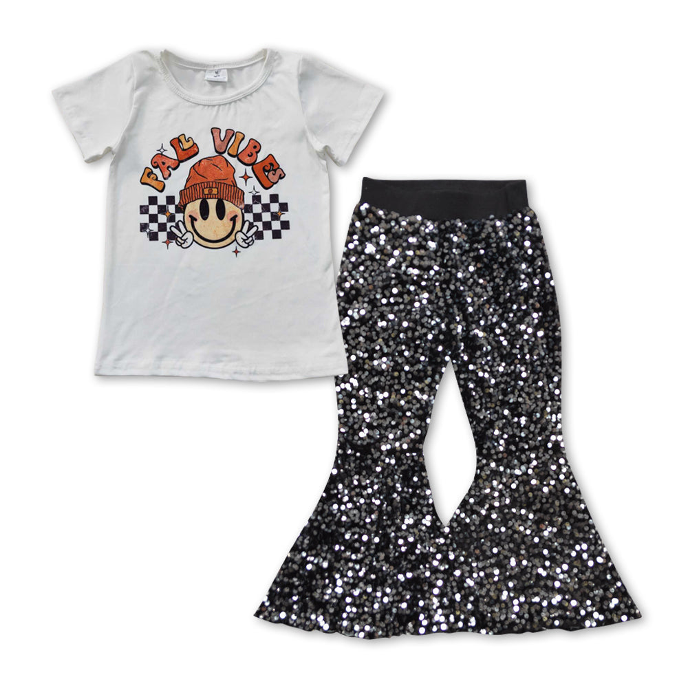 Smile FALL VIBE Print Baby shirt + Sequins Pants