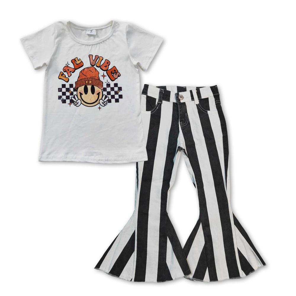 Smile FALL VIBE Print Baby shirt + Stripe Bell Pants