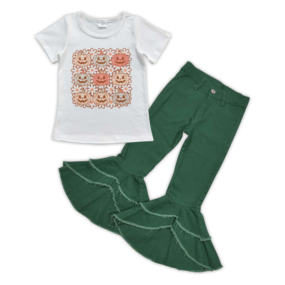 Smile Print Baby Shirt Green Bell Pants Jeans