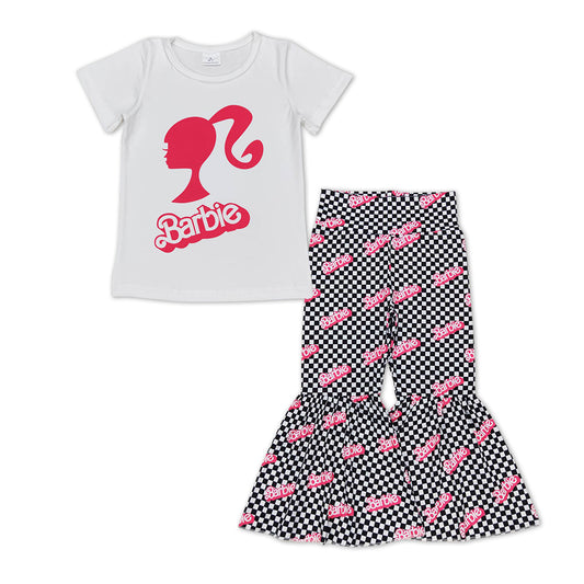 Pink Letter Bell Plaid Girls Set