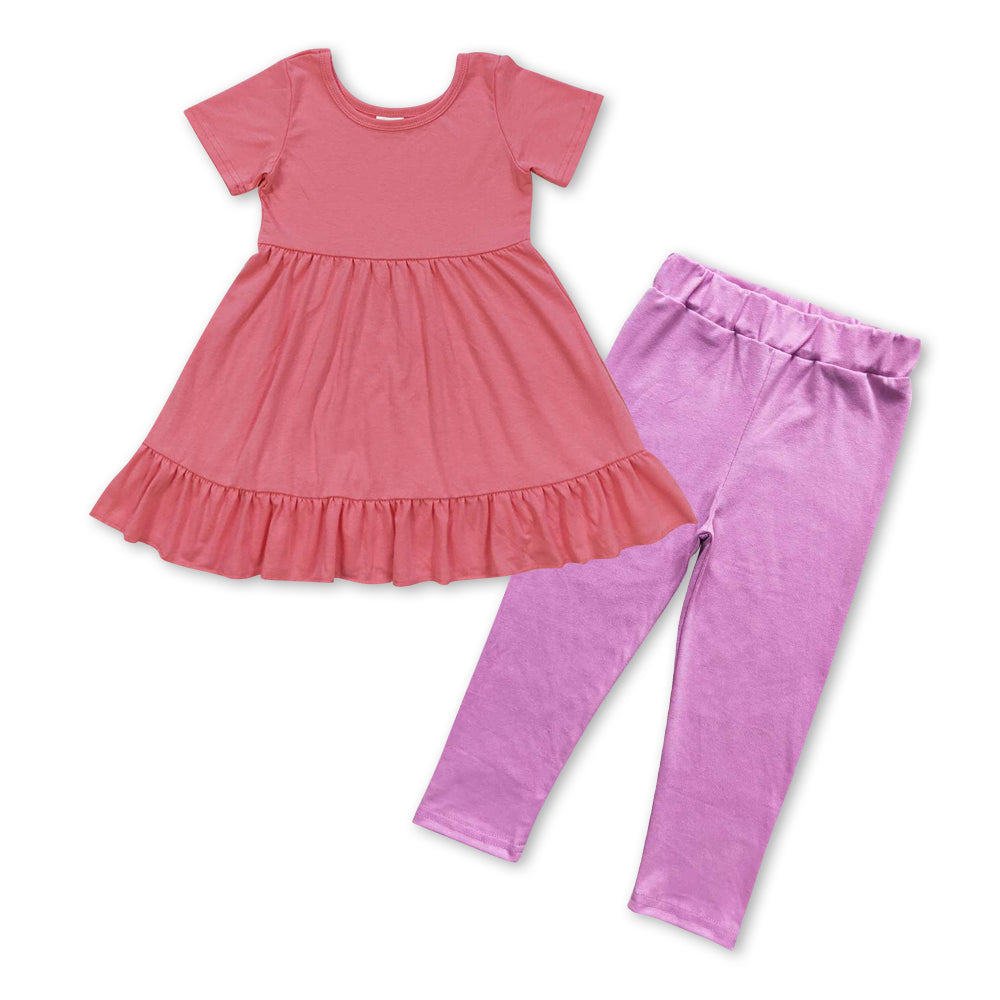 Pink Dress +Purple leggings