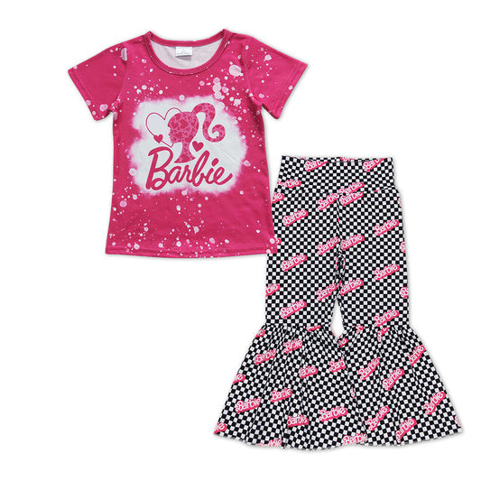 Pink Letter Bell Plaid Girls Set
