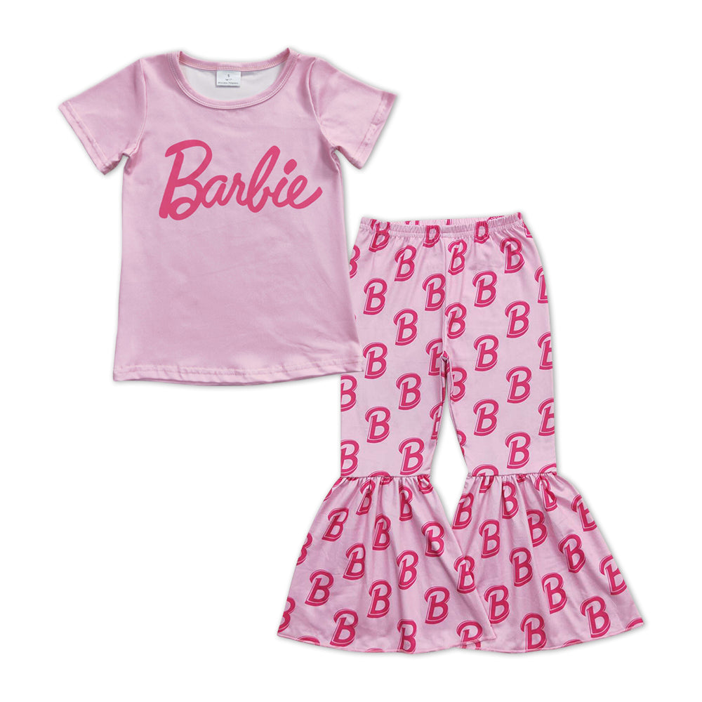 Pink Letter Shirt Letter Girls Set