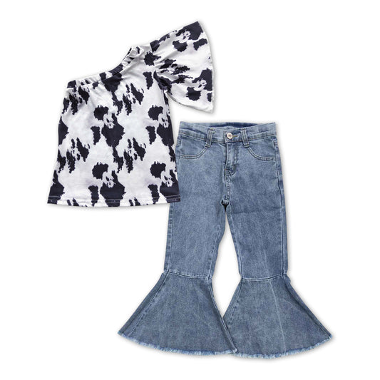Cow Print Baby Shirt Black Bell Pants Jeans