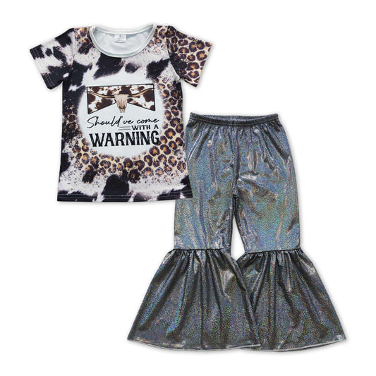 western Leopard Print Shirt+ black satin spandex Bell Pants girl outfits