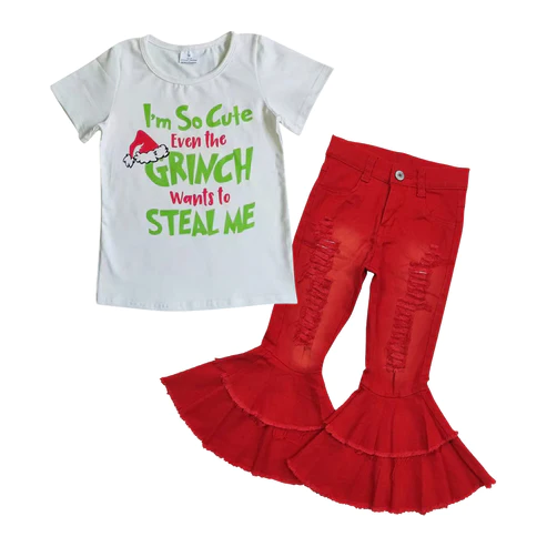 Christmas Letter Short Shirt + Red Jeans